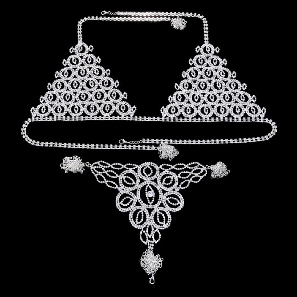 Evil Eye Underwear Set Women Crystal Panties Waist Chain Bra Thong Body Jewelry - Picture 7 of 10